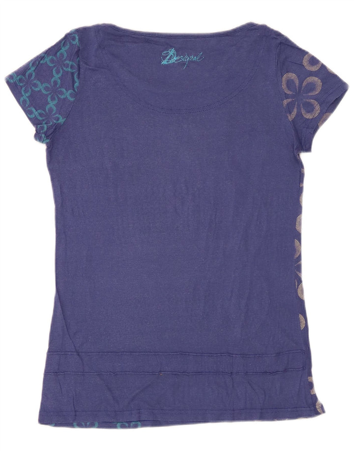 DESIGUAL T-shirt grafica da donna Top UK 12 Medium Blu Navy Floreale