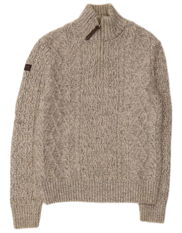 Maglione da uomo con zip e collo SUPERDRY, grande lana screziata beige