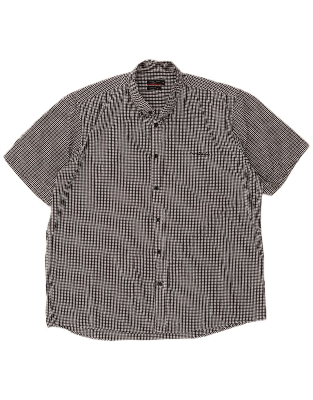 Camicia da uomo a maniche corte Regular Fit Pierre Cardin 3XL Poliestere a quadri grigio