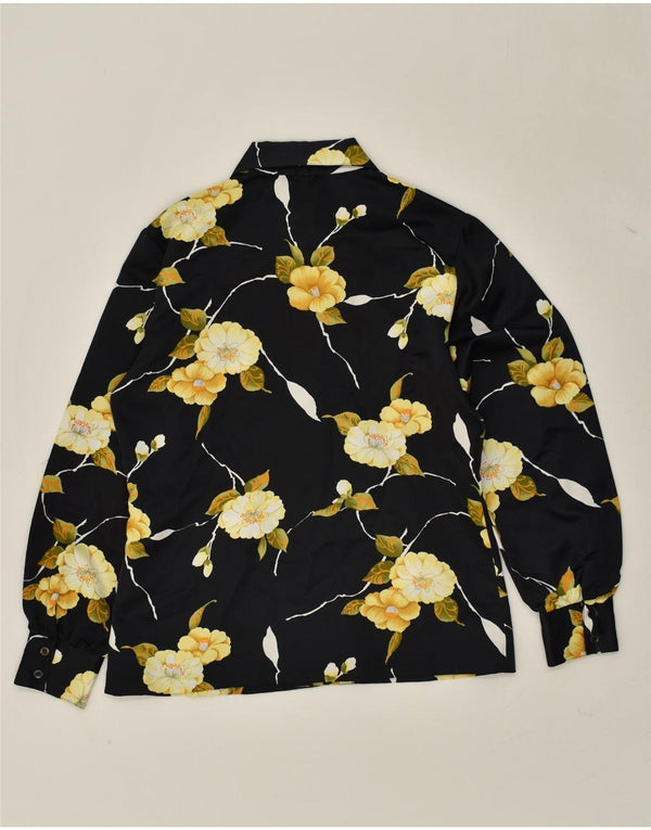 Camicia da donna VINTAGE UK 12 Medio Nero Floreale