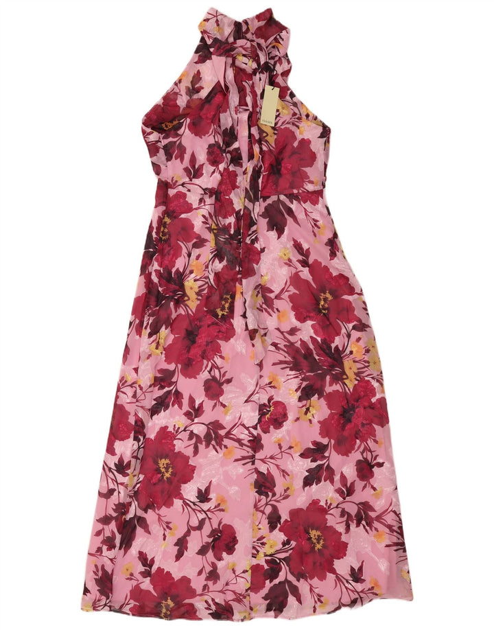 Abito maxi Halter da donna Oasis UK 10 Piccolo poliestere floreale rosa