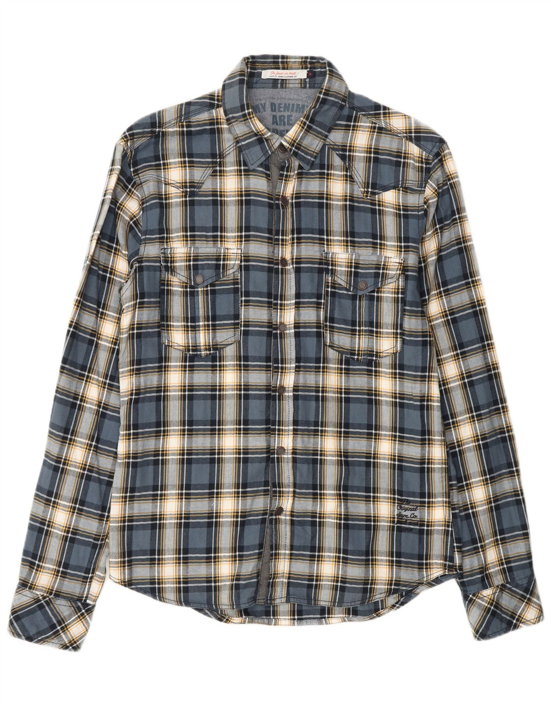 JACK & JONES Camicia da uomo in flanella di cotone a quadri blu medio