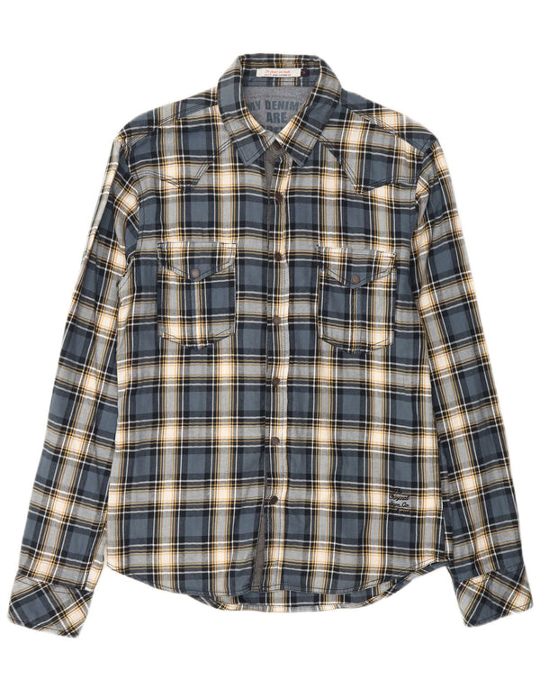 JACK & JONES Camicia da uomo in flanella di cotone a quadri blu medio