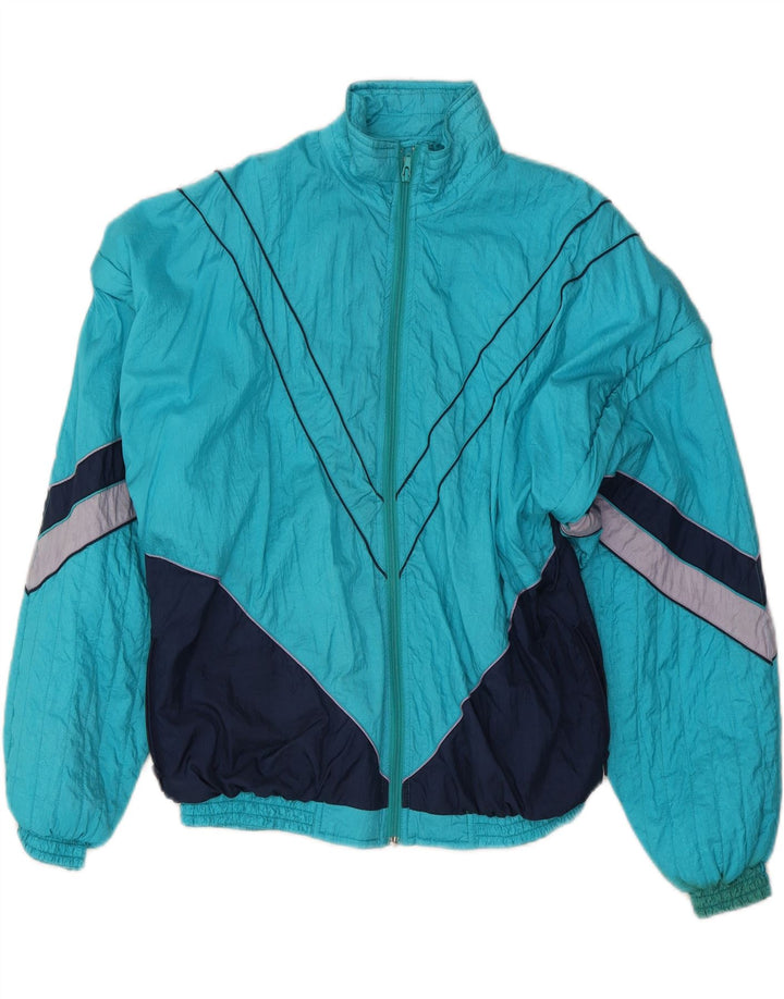 VINTAGE Mens Tracksuit Top Jacket Small Blue Colourblock Polyester Vintage Vintage and Second-Hand Vintage from Messina Hembry 