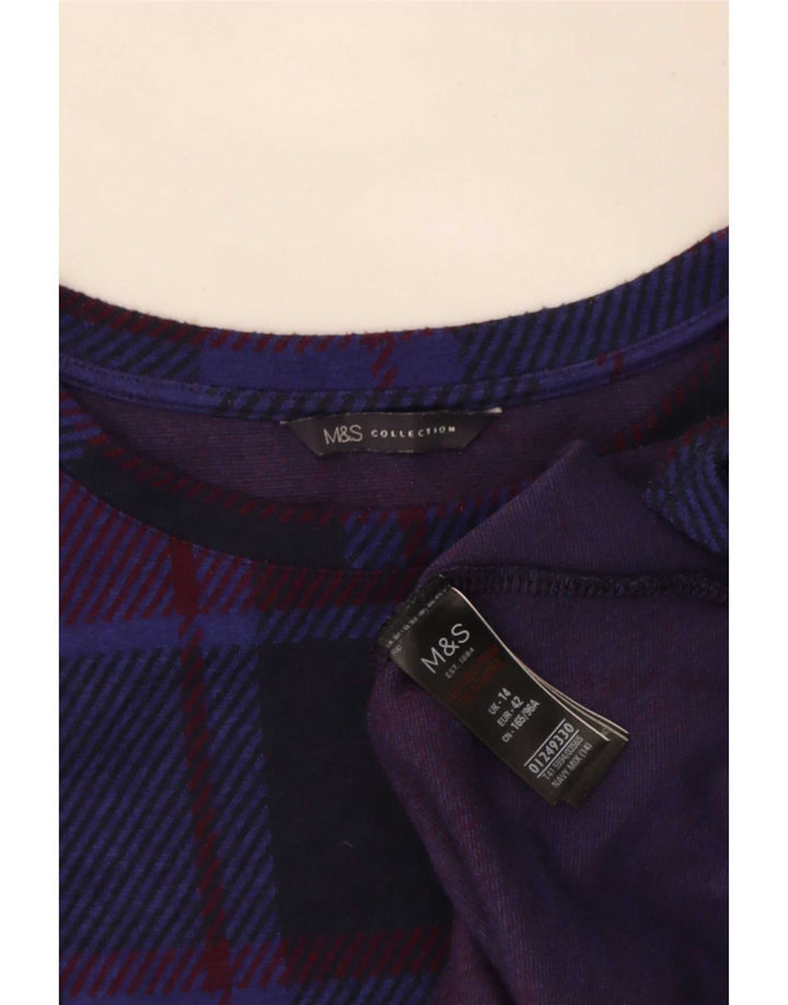 Marks & Spencer Top da donna a maniche lunghe UK 14 Large Navy Blue Check