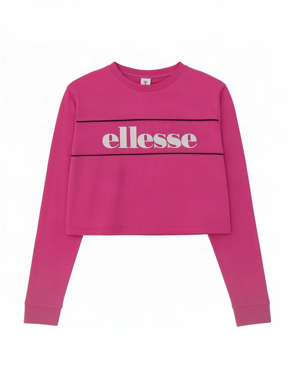 Top grafico corto da donna Ellesse manica lunga UK 12 cotone rosa medio