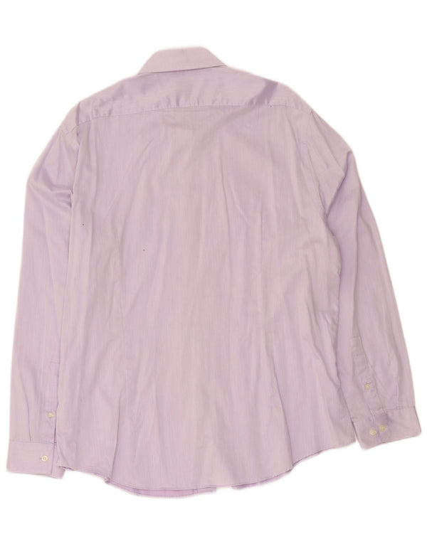 Camicia slim fit da uomo Calvin Klein taglia 44 17 1/2 XL cotone gessato viola