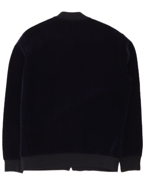 Zara Mens Velour Bomber Jacket UK 40 Large Navy Blue Polyester