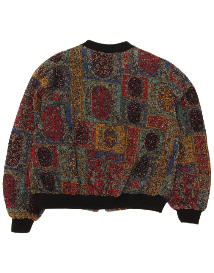 Giubbotto bomber vintage da donna UK 16 grande motivo geometrico multicolore