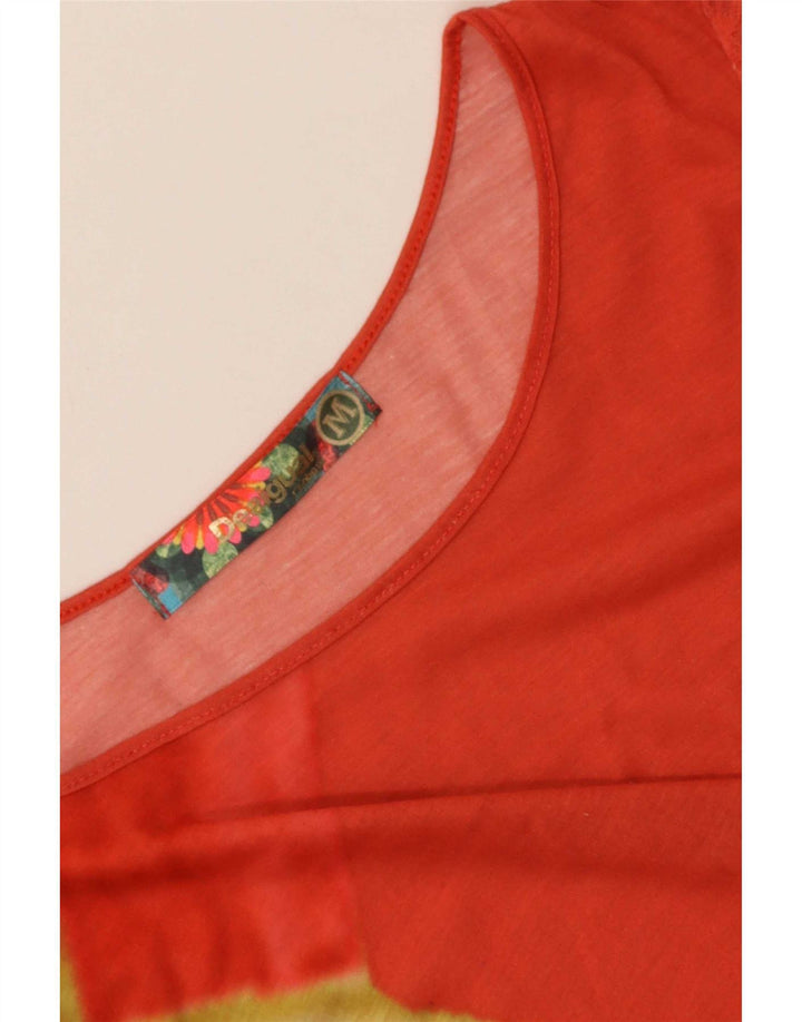 Desigual T-shirt grafica da donna Top UK 14 Medium Red Geometric