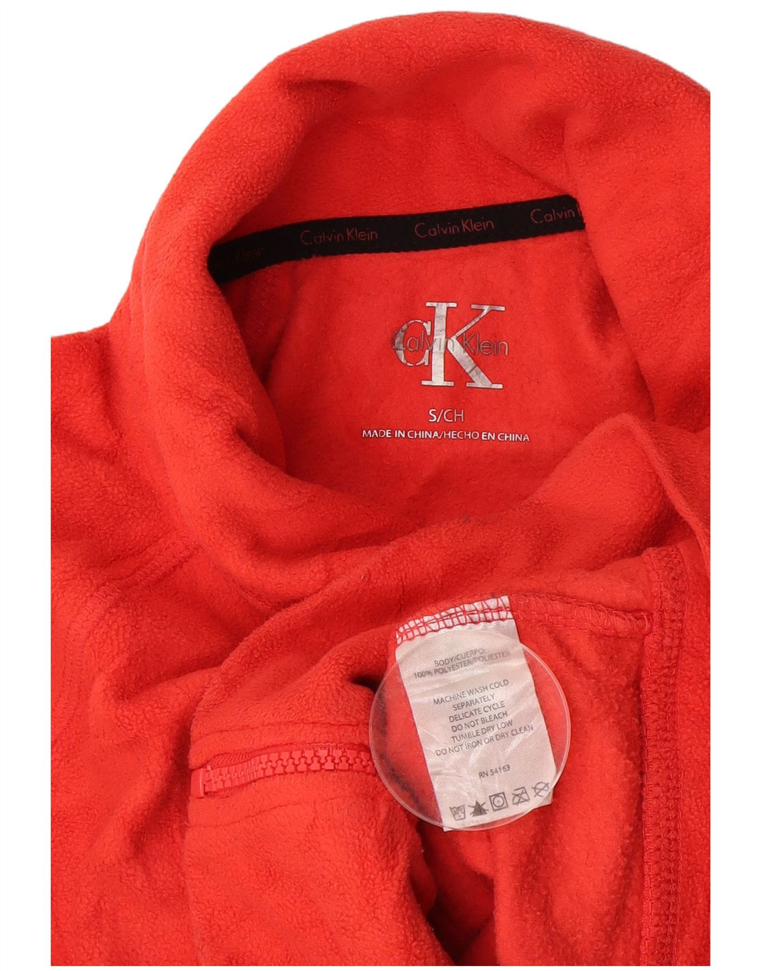 CALVIN KLEIN Giacca in pile con grafica da donna UK 10 Small Arancione Poliestere
