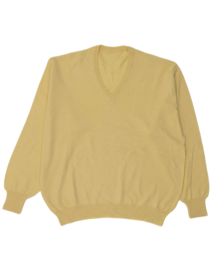 Maglione vintage da uomo con scollo a V grande giallo