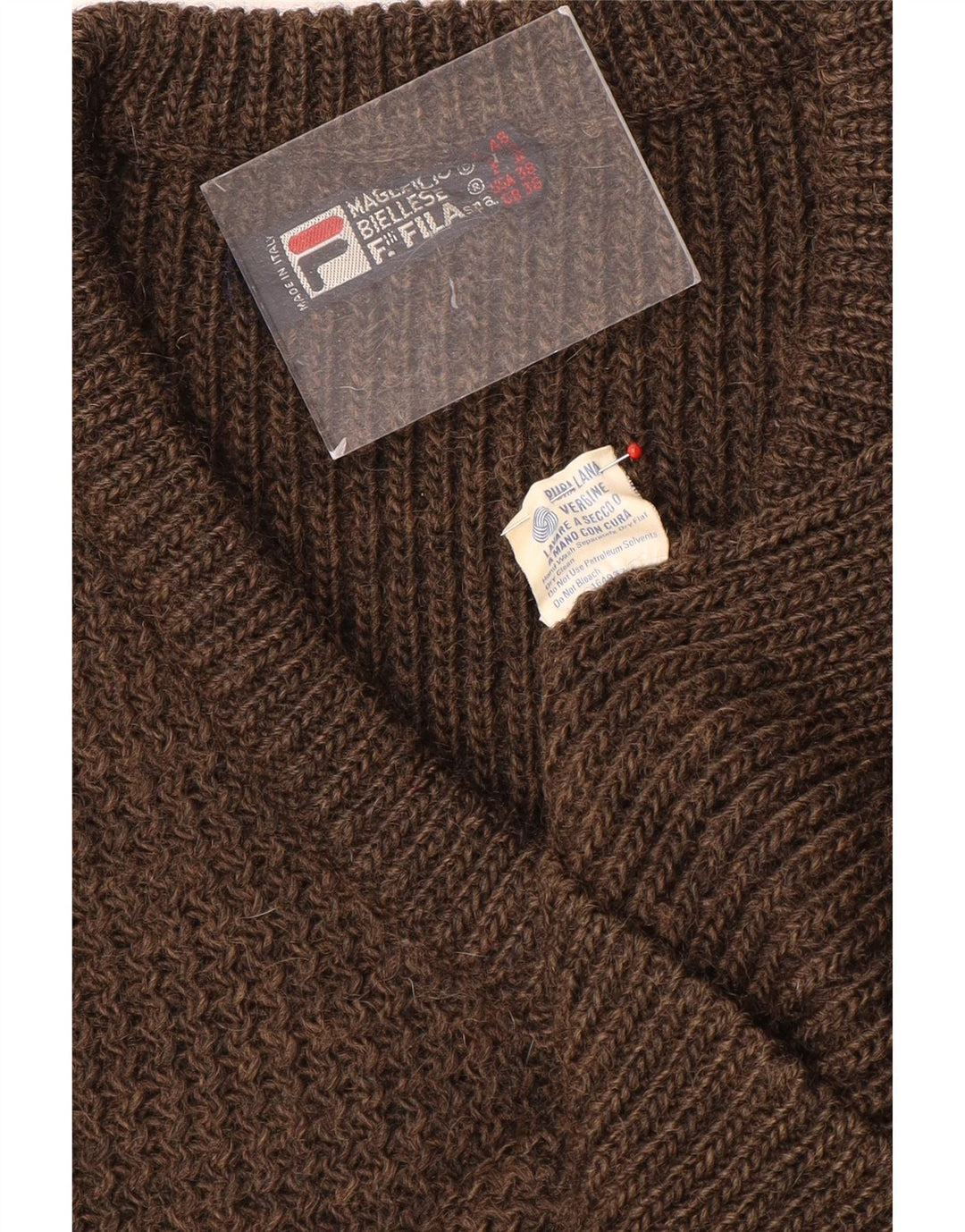 Maglione Fila da uomo con scollo a V UK 36 piccolo in lana marrone