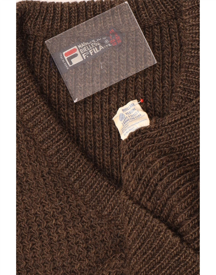 Maglione Fila da uomo con scollo a V UK 36 piccolo in lana marrone