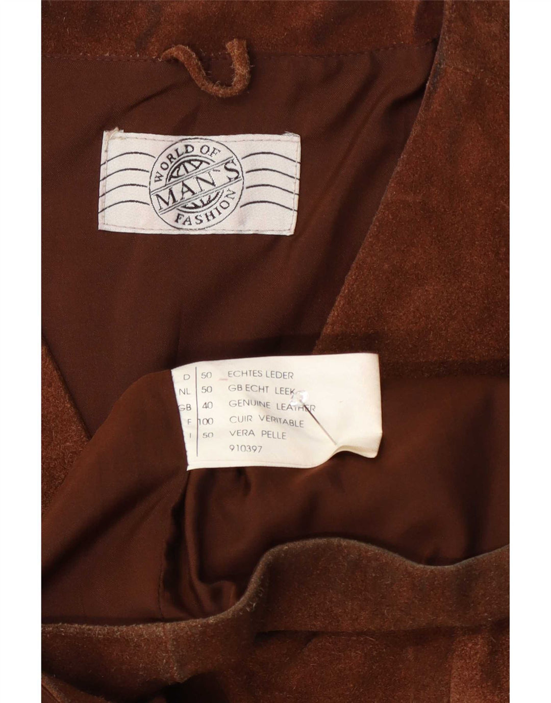 Gilet vintage da uomo in pelle scamosciata UK 40 in pelle marrone medio