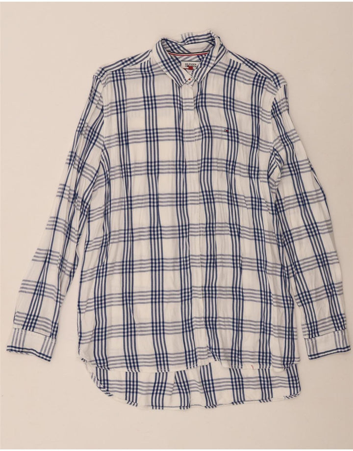 Camicia oversize da donna Tommy Hilfiger UK 18 XL viscosa a quadri bianca