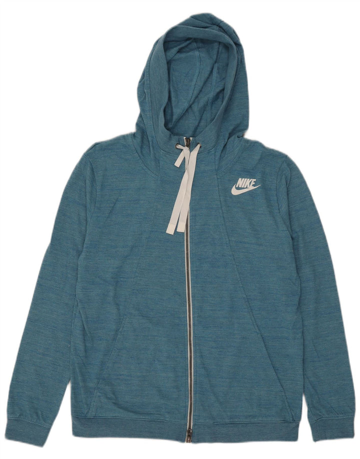 Felpa con cappuccio e zip da donna Nike UK 14 Grande poliestere screziato blu