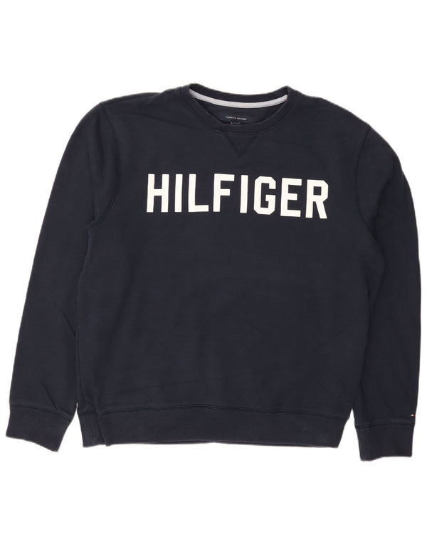 Tommy Hilfiger Felpa grafica da uomo Maglione grande cotone blu navy