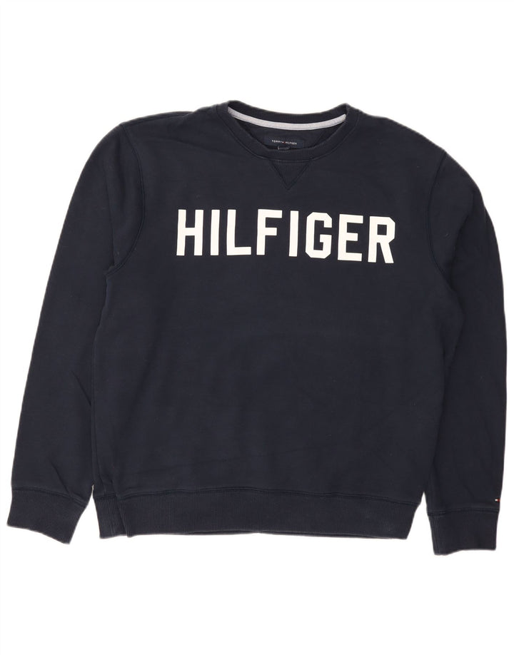 Tommy Hilfiger Felpa grafica da uomo Maglione grande cotone blu navy
