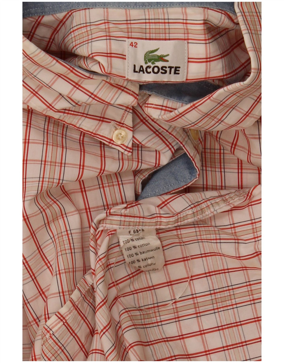 Camicia da uomo Lacoste taglia 42 grande cotone a quadri bianco sporco