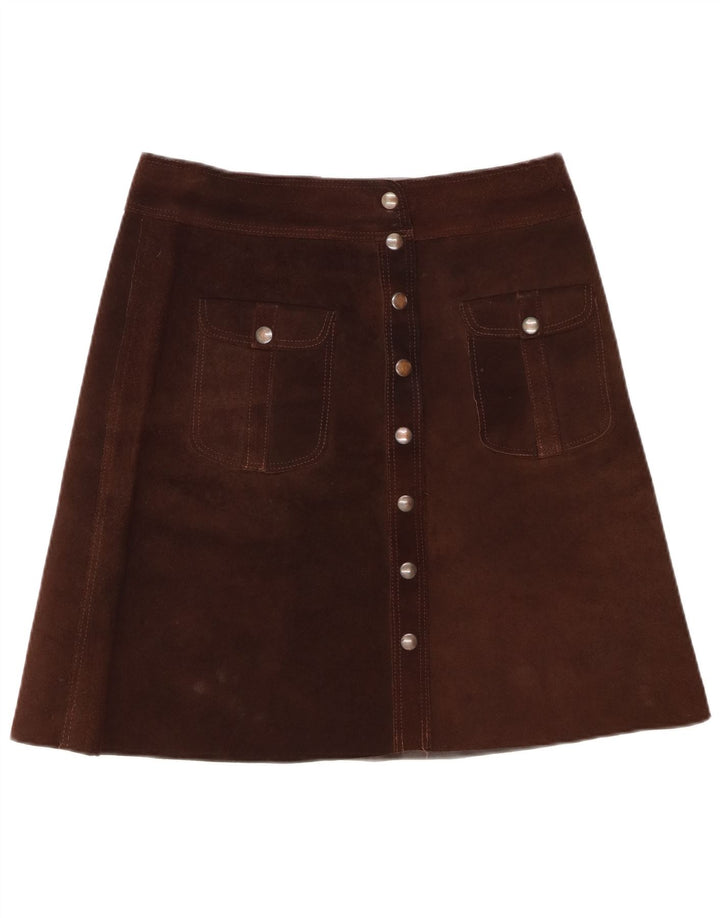 Gonna vintage in pelle scamosciata da donna W32 grande marrone