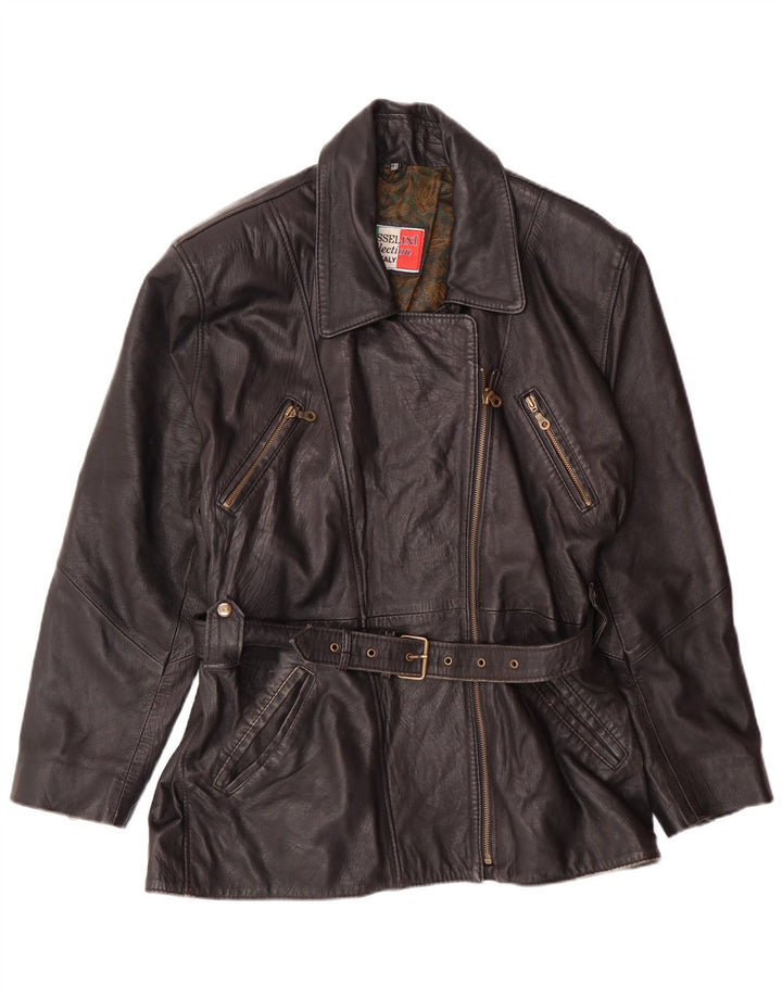 Giacca in pelle da donna vintage IT 46 grande in pelle nera