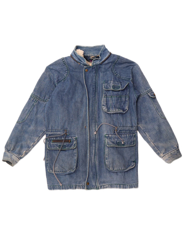 Giacca vintage in denim Sherpa da donna UK 14 grande blu