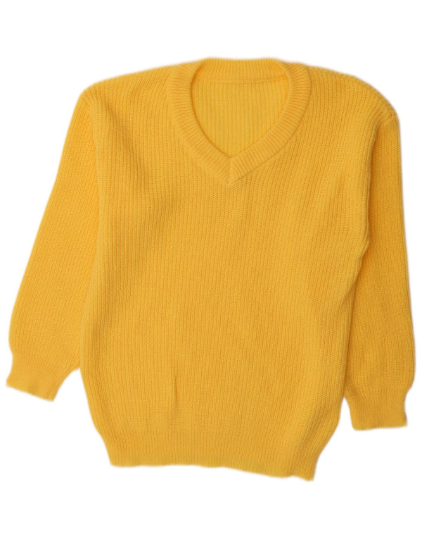 Maglione maglione vintage da donna con scollo a V UK 16 grande poliestere giallo