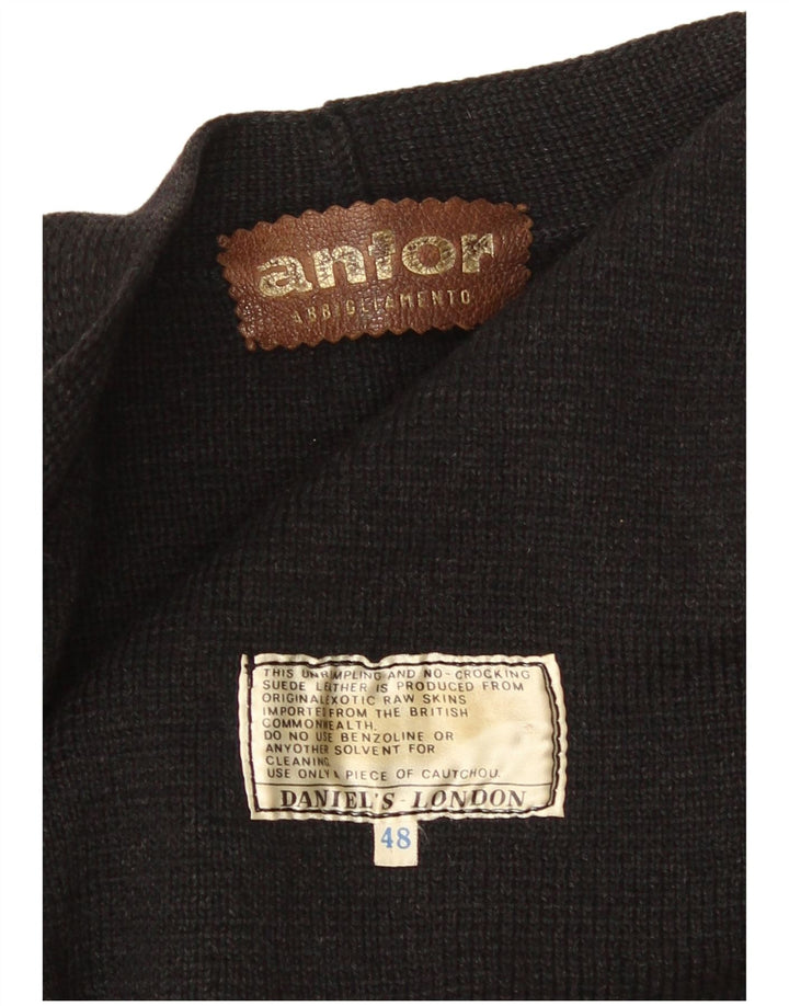 Maglione cardigan in pelle scamosciata da uomo Anfor EU 48 Camoscio color block nero medio