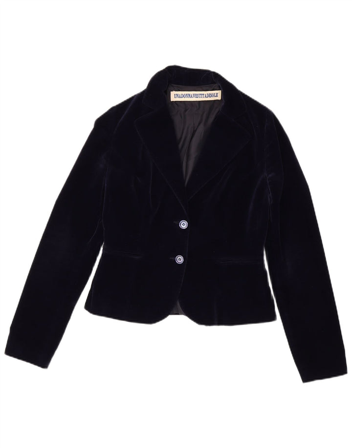 Giacca blazer vintage da donna in velluto a 2 bottoni IT 42 cotone medio blu navy