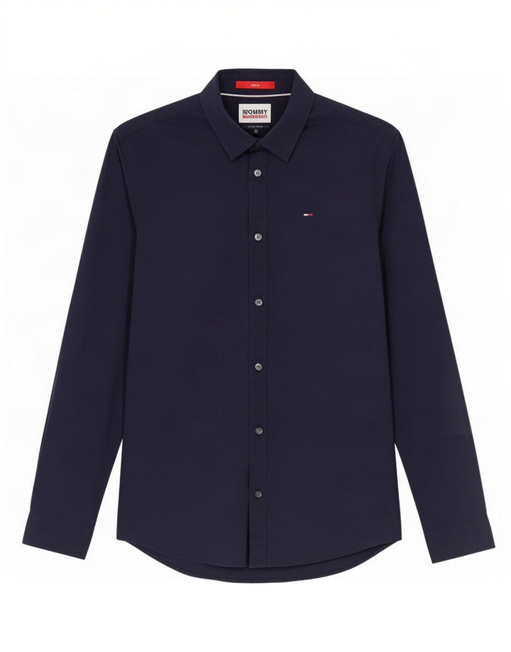 Camicia slim fit da uomo Tommy Hilfiger piccola in cotone blu navy
