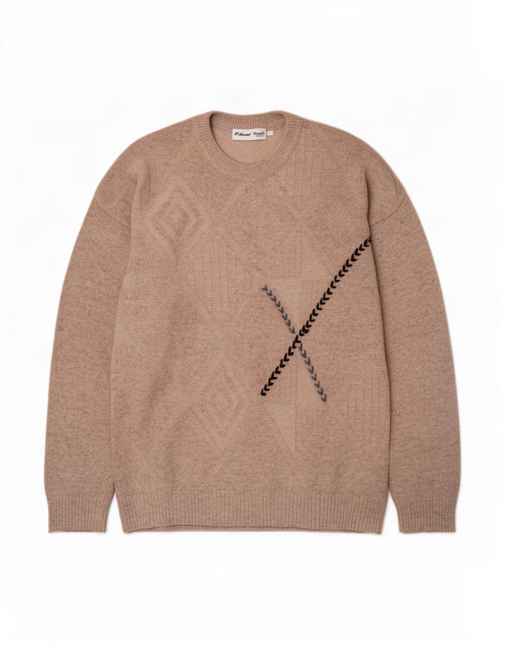 Maglione girocollo da uomo Avant Garde beige medio a rombi/diamante