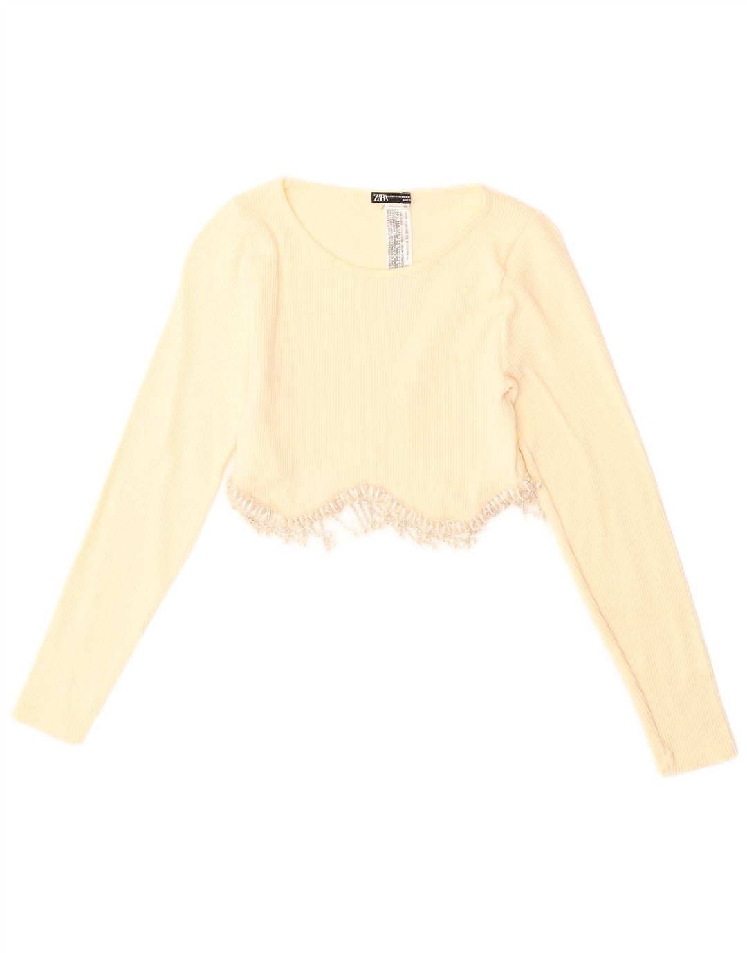 Zara Womens Crop Top Long Sleeve UK 4 XS Yellow Polyamide
