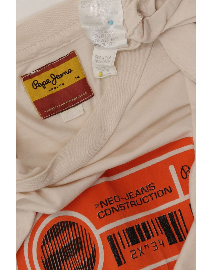 PEPE Jeans T-shirt grafica da uomo Top in cotone bianco sporco medio
