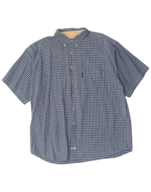 Camicia a maniche corte da uomo Ellesse XL in cotone a quadri blu