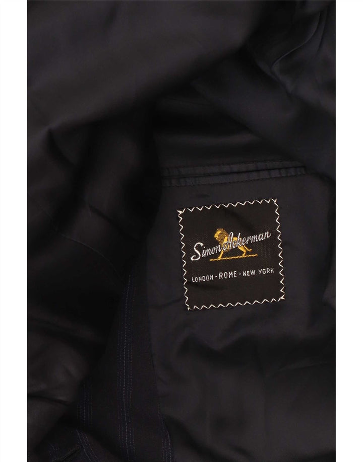 Simon Ackerman Giacca blazer da uomo UK 36 Small Navy Blue gessato