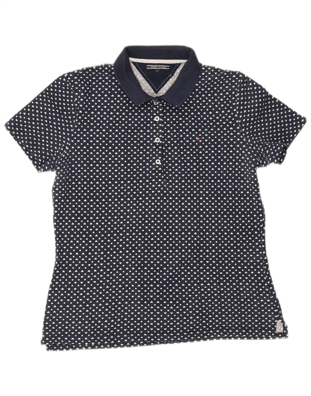 TOMMY HILFIGER Polo da donna UK 12 Medium Navy Blue Spotted