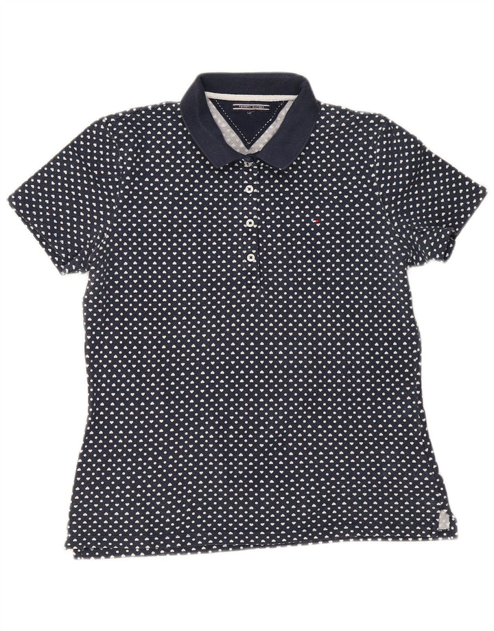 TOMMY HILFIGER Polo da donna UK 12 Medium Navy Blue Spotted