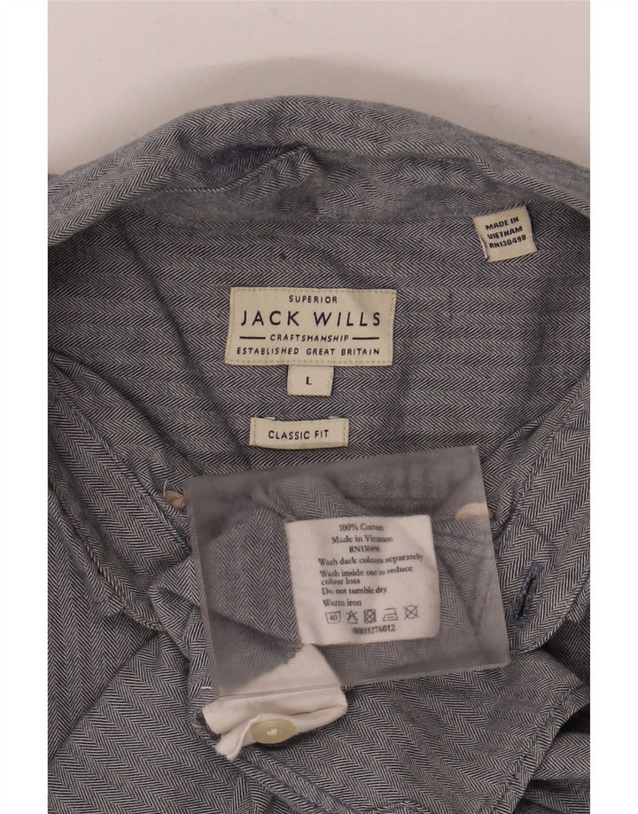 Camicia da uomo Classic Fit Jack Wills, cotone a spina di pesce blu grande