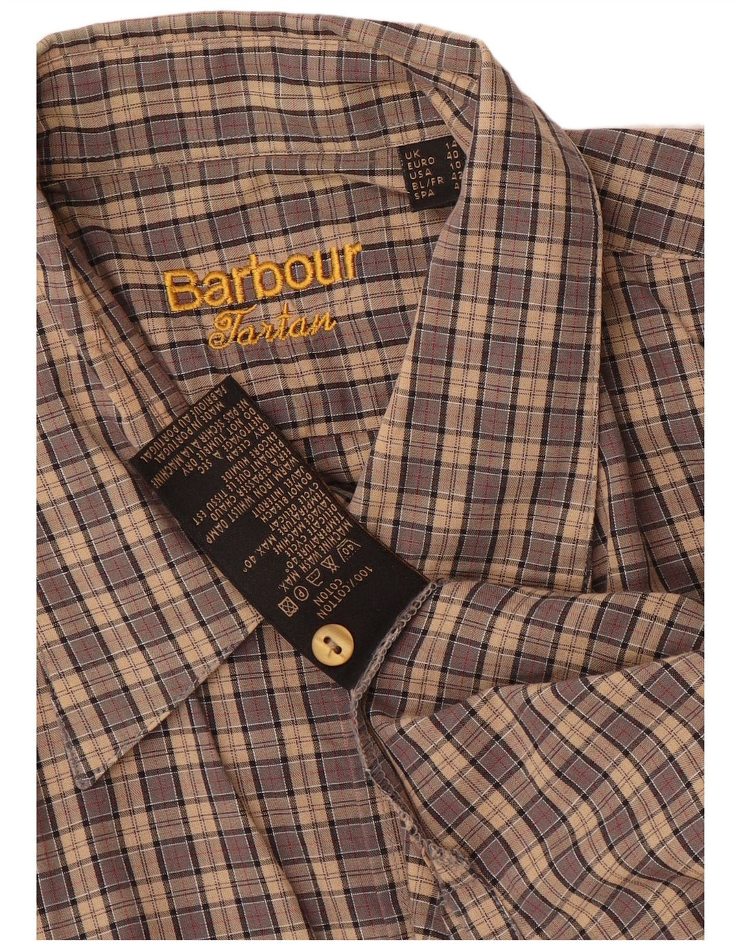 Camicia a maniche corte da donna Barbour UK 14 cotone a quadri marroni grandi
