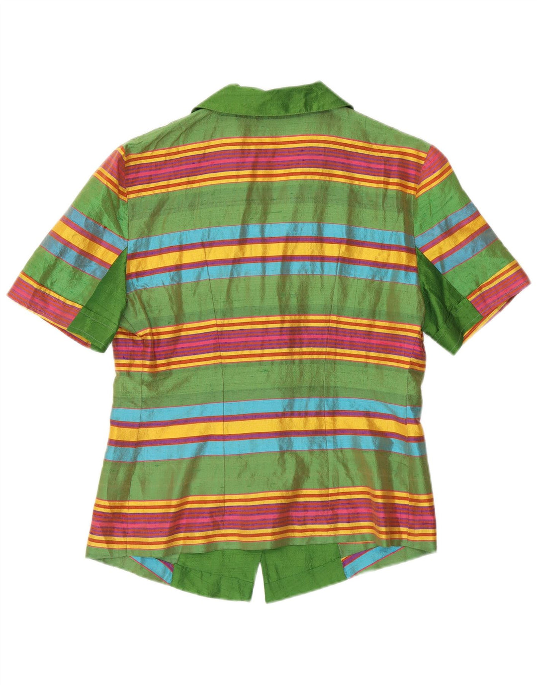 Top cardigan a maniche corte da donna VINTAGE UK 12 retrò a righe verde medio