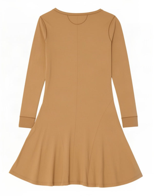 Abito a trapezio a maniche lunghe da donna Ralph Lauren UK 10 piccolo cotone beige