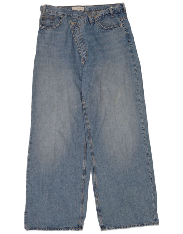 Jeans Zara da donna a vita alta a gamba larga EU 42 Large W32 L32 cotone blu