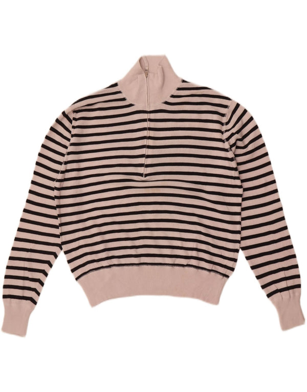 Maglione da donna con collo con zip Slam UK 14 Cotone a righe bianche medie