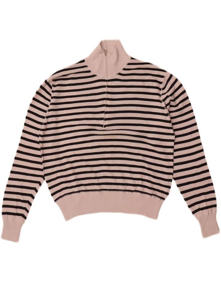 Maglione da donna con collo con zip Slam UK 14 Cotone a righe bianche medie