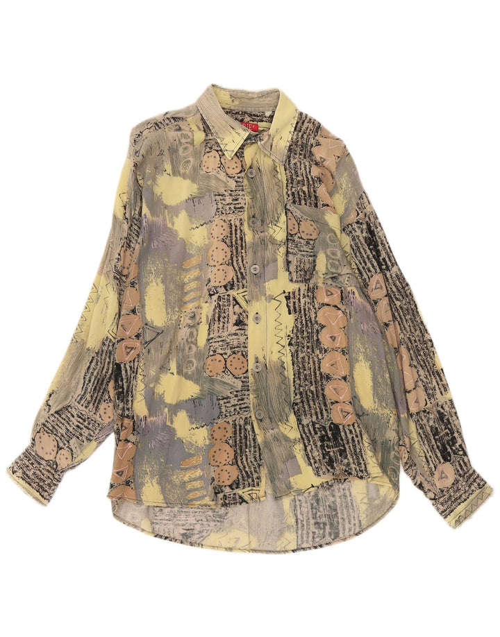 VINTAGE Mens Shirt Medium Yellow Geometric