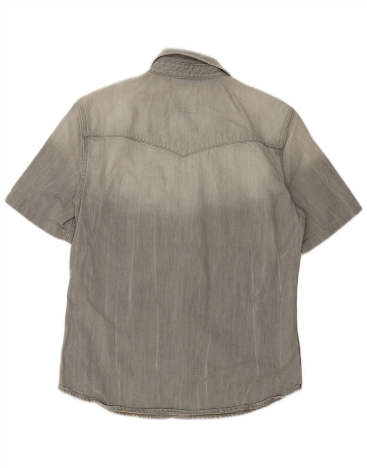 ALL SAINTS Camicia di jeans a maniche corte da uomo in cotone grigio medio