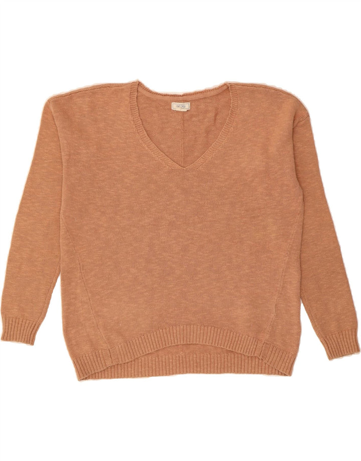 FAT FACE Womens Oversized V-Neck Jumper Sweater UK 10 Small Brown Cotton Vintage Fat Face and Second-Hand Fat Face from Messina Hembry 