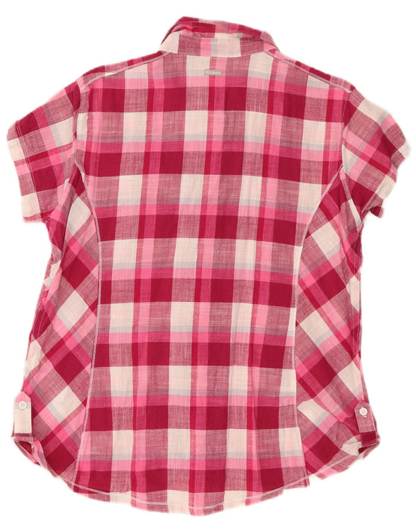 Columbia Womens Short Sleeve Shirt UK 18 XL Pink Check Cotton