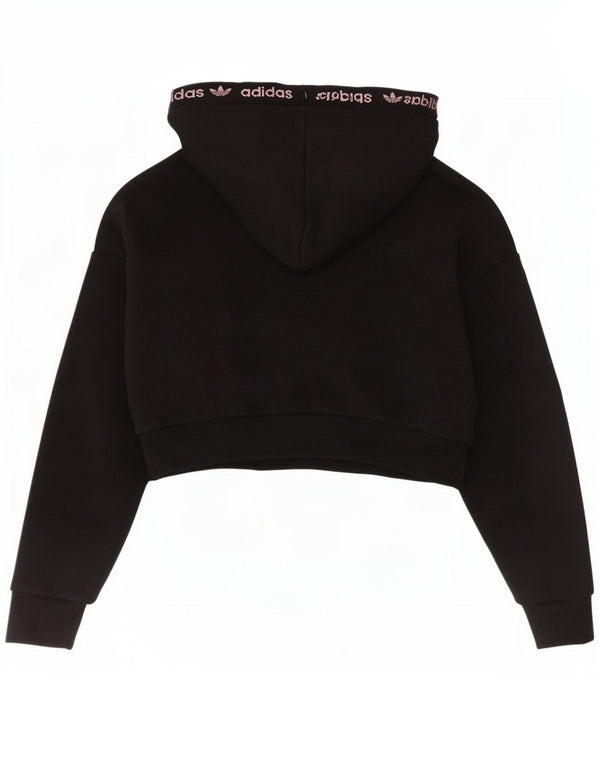Felpa con cappuccio oversize con grafica corta Adidas da donna UK 8 piccola in cotone nero
